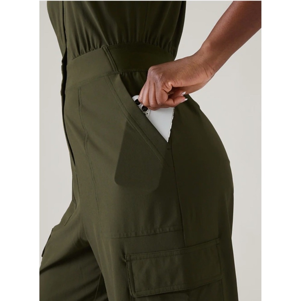Athleta Brooklyn Heights Jumpsuit Women L Olive Green Cargo Utility - Picture 4 of 12